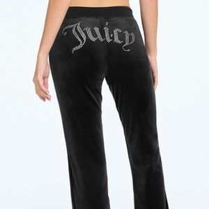 Juicy Couture 2000s OG Big Bling Velour Track Pants Gem Rhinestones in Liquorice